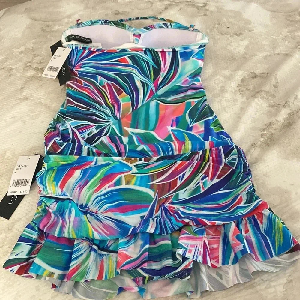 La Blanca Palm Opulence Twist Bandini Top & Skirted Ruffle Hipster Bikini Bottom - Picture 9 of 10
